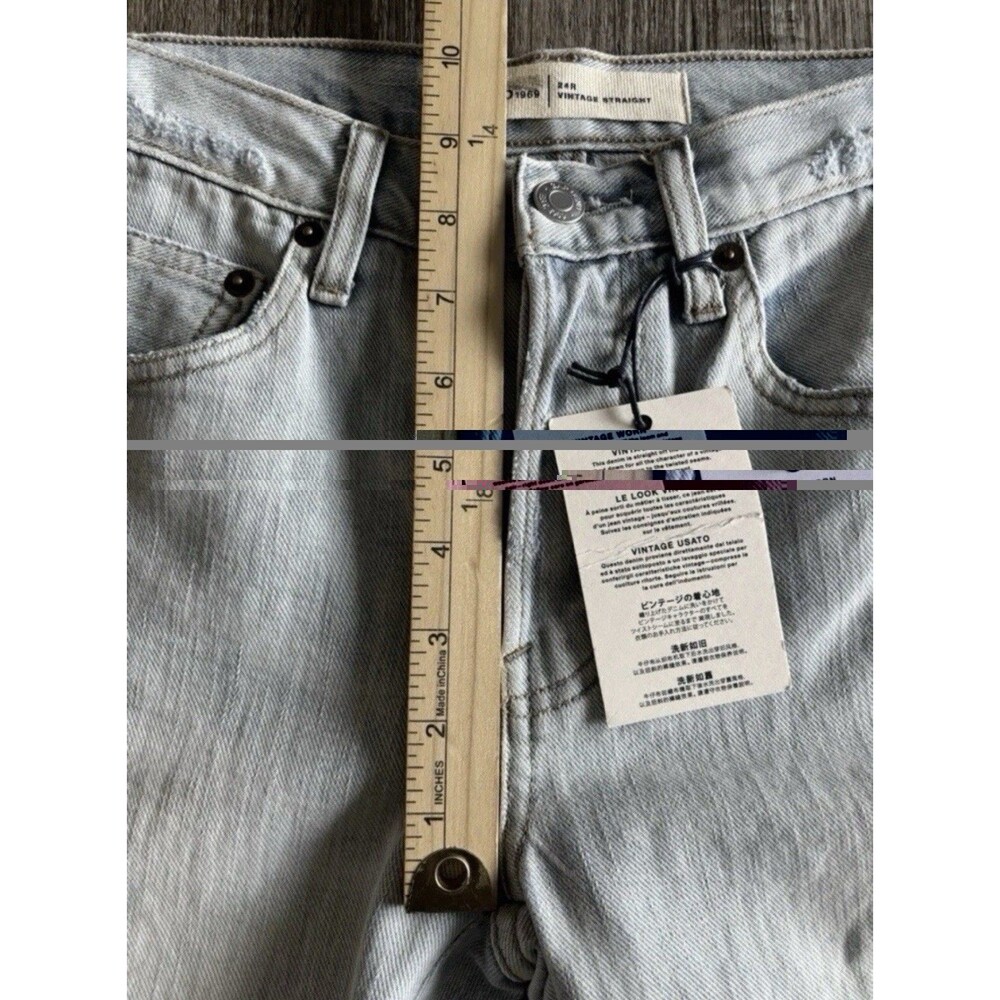 GAP 1969 Vintage Straight Distressed 100% Cotton Raw Hem Button Fly Jeans 24R - Picture 4 of 10